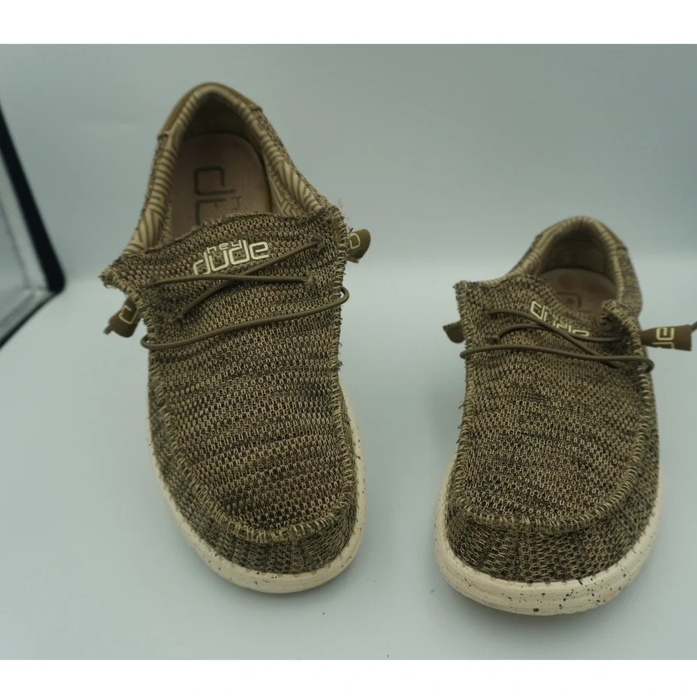 Hey Dude Wally Brown Marl Knit Slip On Loafers Mens 8 Lightweight Shoes